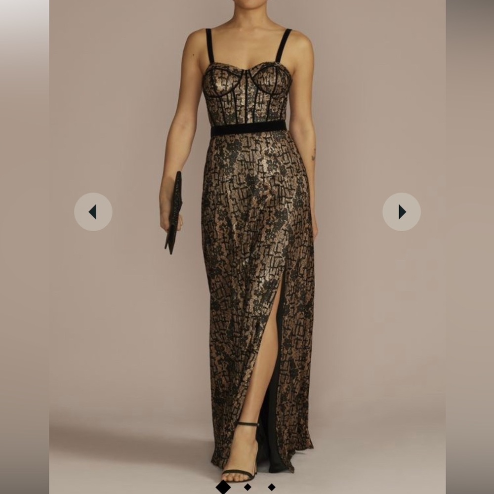 Galina Signature floor length corset sheath with slit